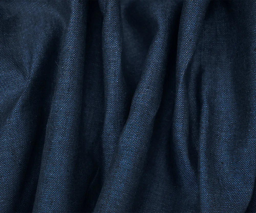 Black-Blue Spence Bryson Slub Texture Irish Linen Chambray Woven Fabric