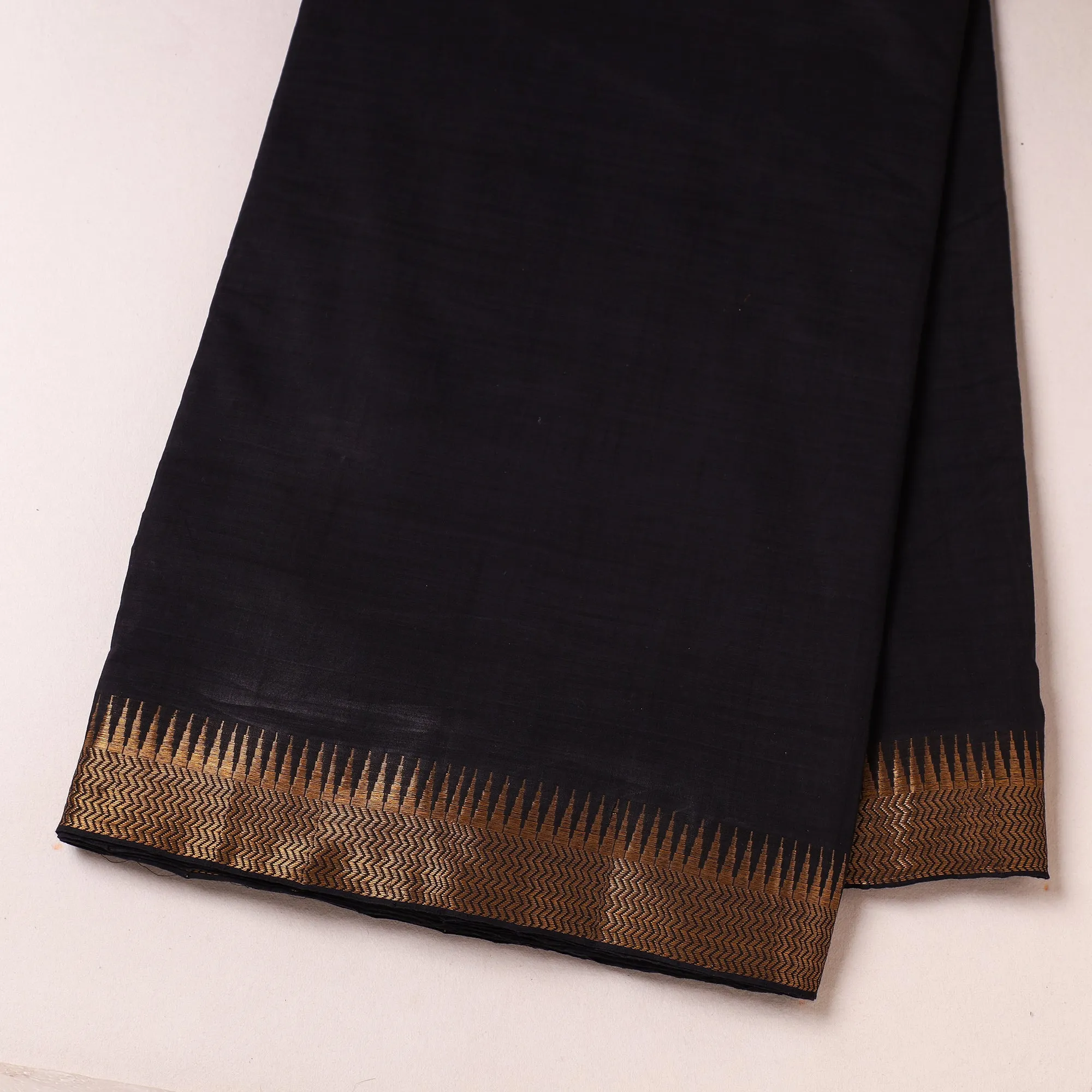 Black - Handloom Mangalagiri Cotton Fabric with Zari Border 01