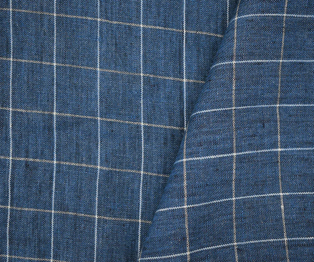 Blue-White-Multi Spence Bryson Washed Check Grid Irish Linen Woven Fabric