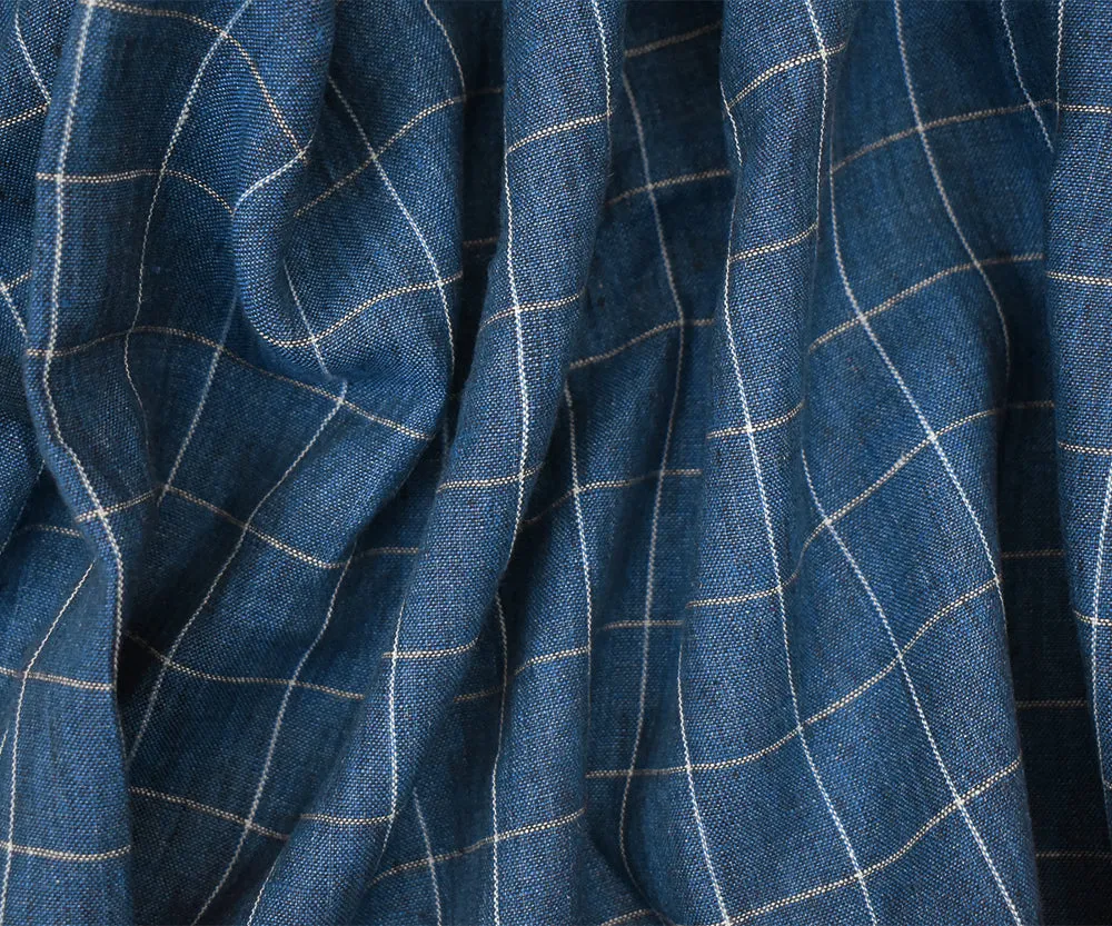 Blue-White-Multi Spence Bryson Washed Check Grid Irish Linen Woven Fabric