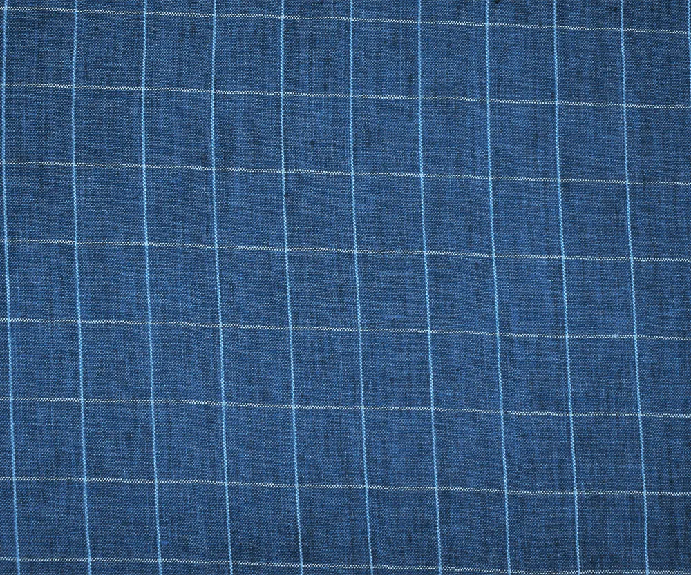 Blue-White-Multi Spence Bryson Washed Check Grid Irish Linen Woven Fabric