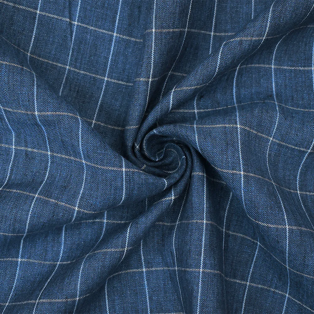 Blue-White-Multi Spence Bryson Washed Check Grid Irish Linen Woven Fabric