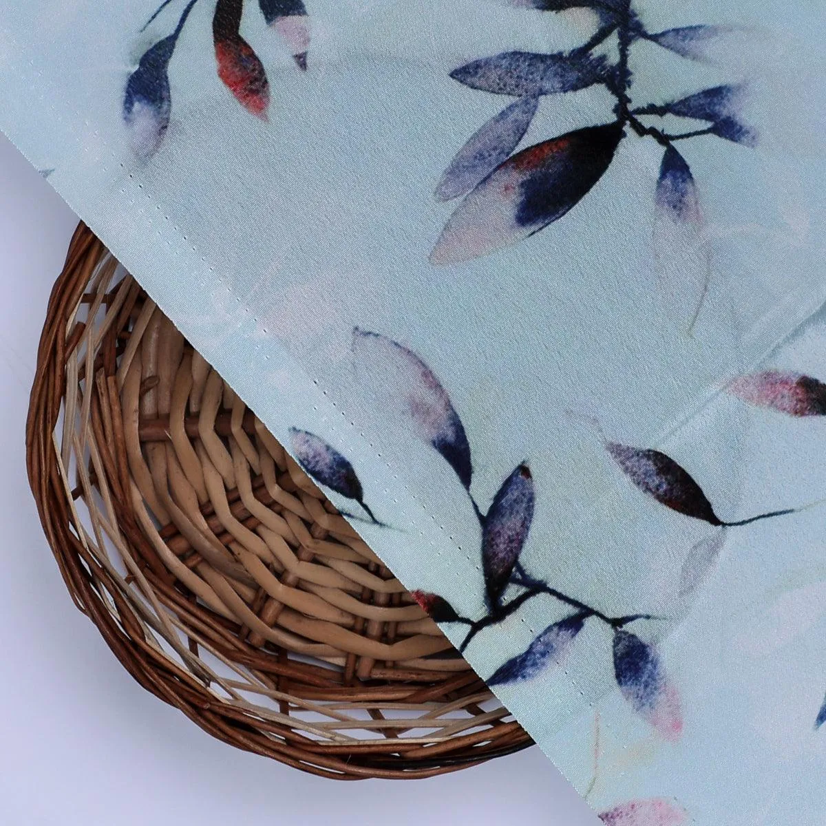 Bluish Thin And Light Leaves Digital Printed Fabric - Crepe