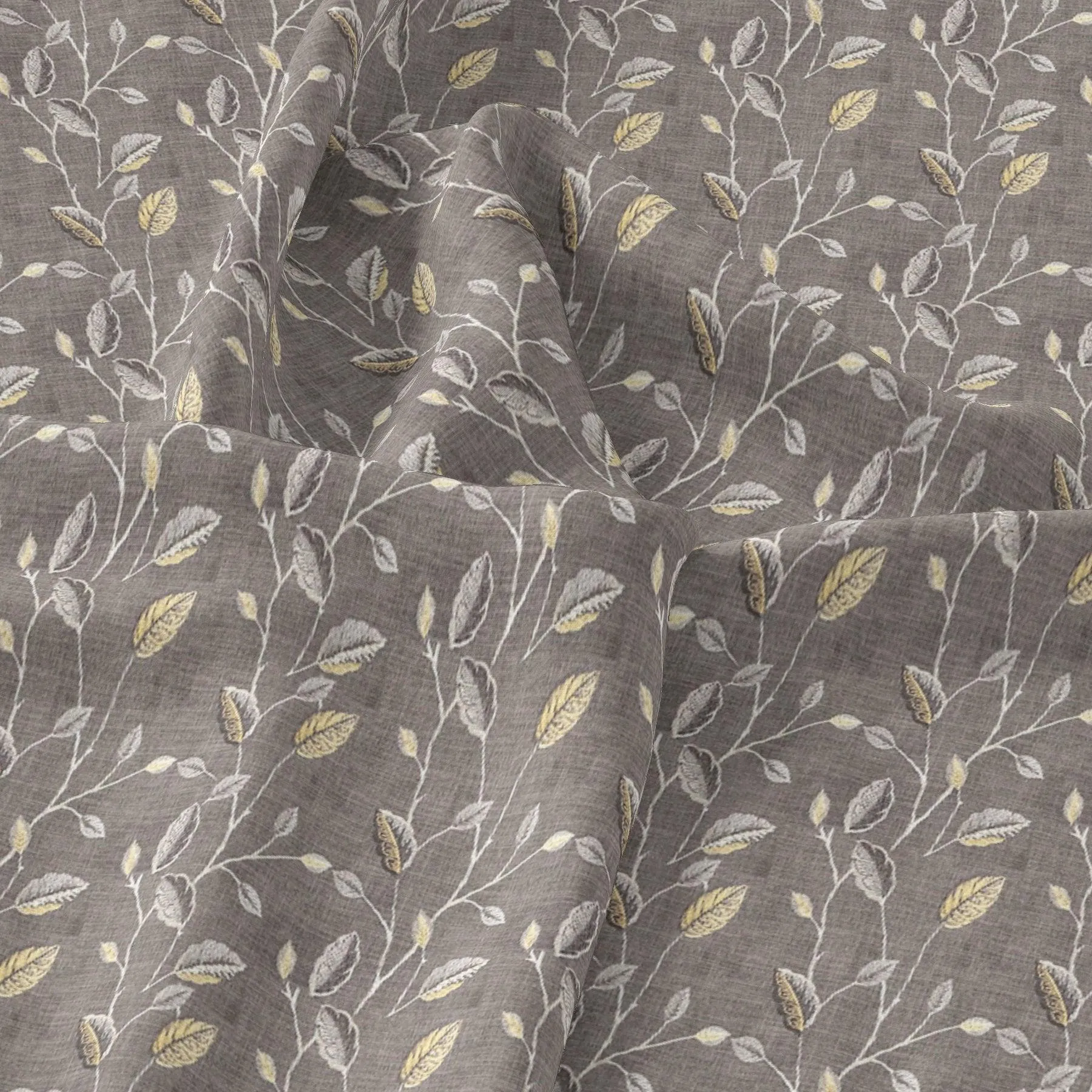 Brown Leaves With Stalk Digital Printed Fabric - Crepe