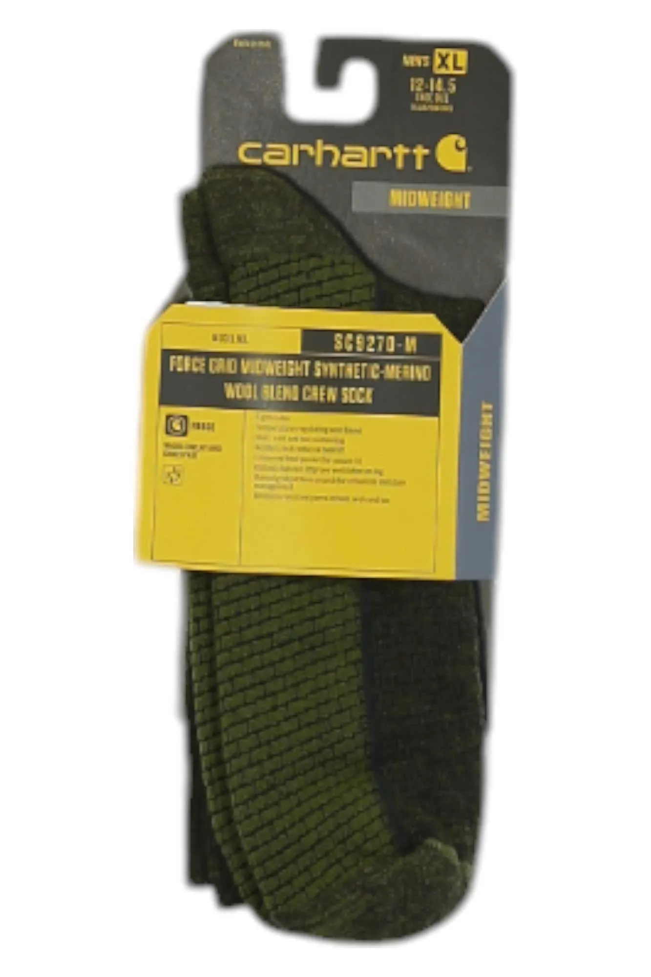 Carhartt Mens Force Grid Midweight Synthetic-Merino Wool Blend Crew Sock