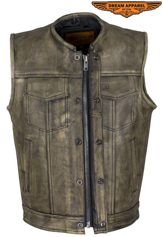 Dream Apparel Men's Distressed Brown Leather Motorcycle Club Vest