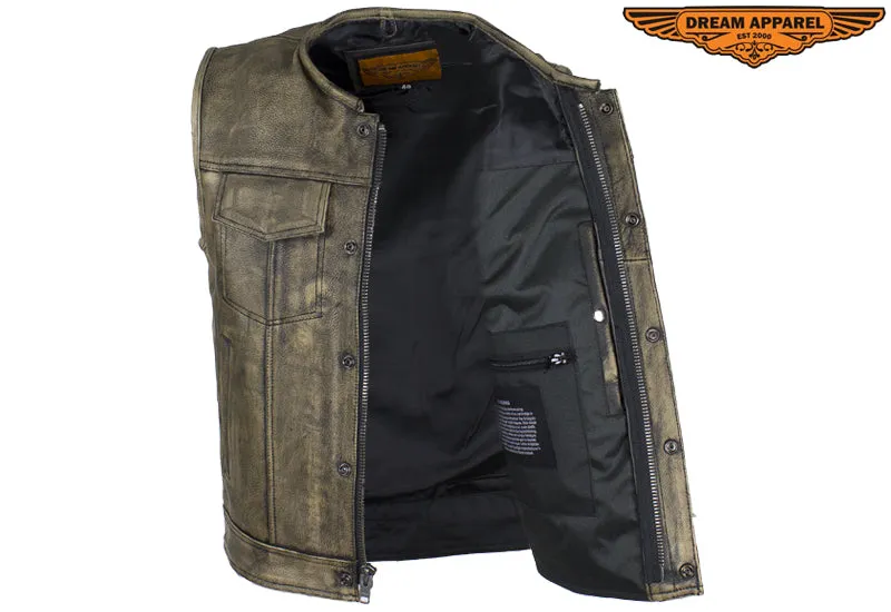 Dream Apparel Men's Distressed Brown Leather Motorcycle Club Vest