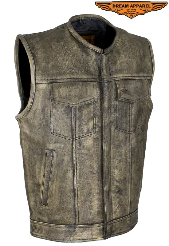 Dream Apparel Men's Distressed Brown Leather Motorcycle Club Vest