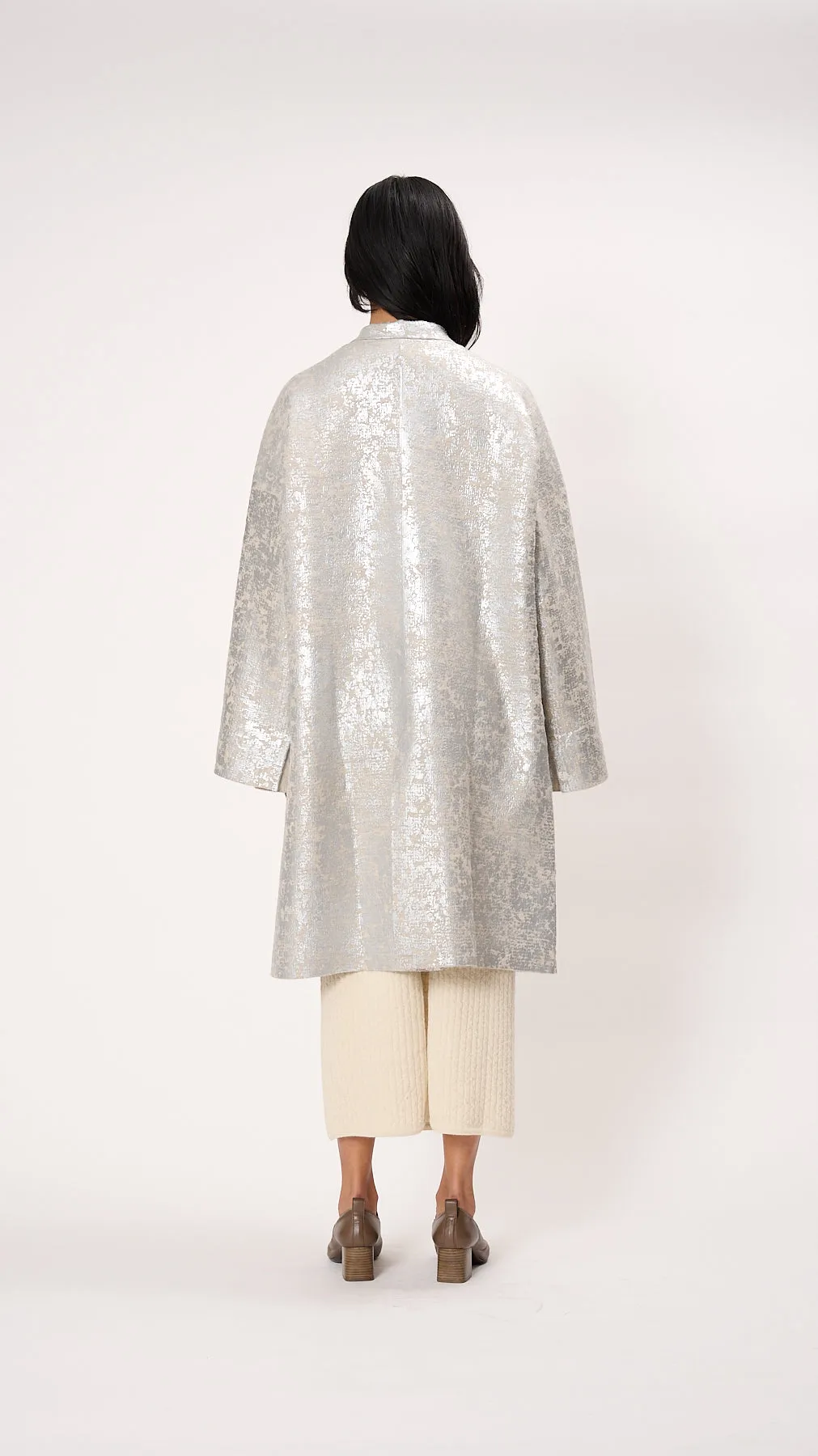 Foil Car Coat in Silver Carrara