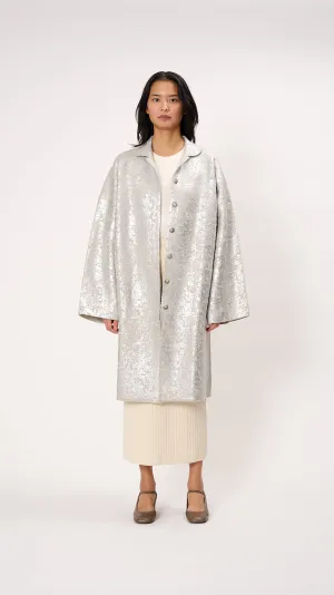 Foil Car Coat in Silver Carrara