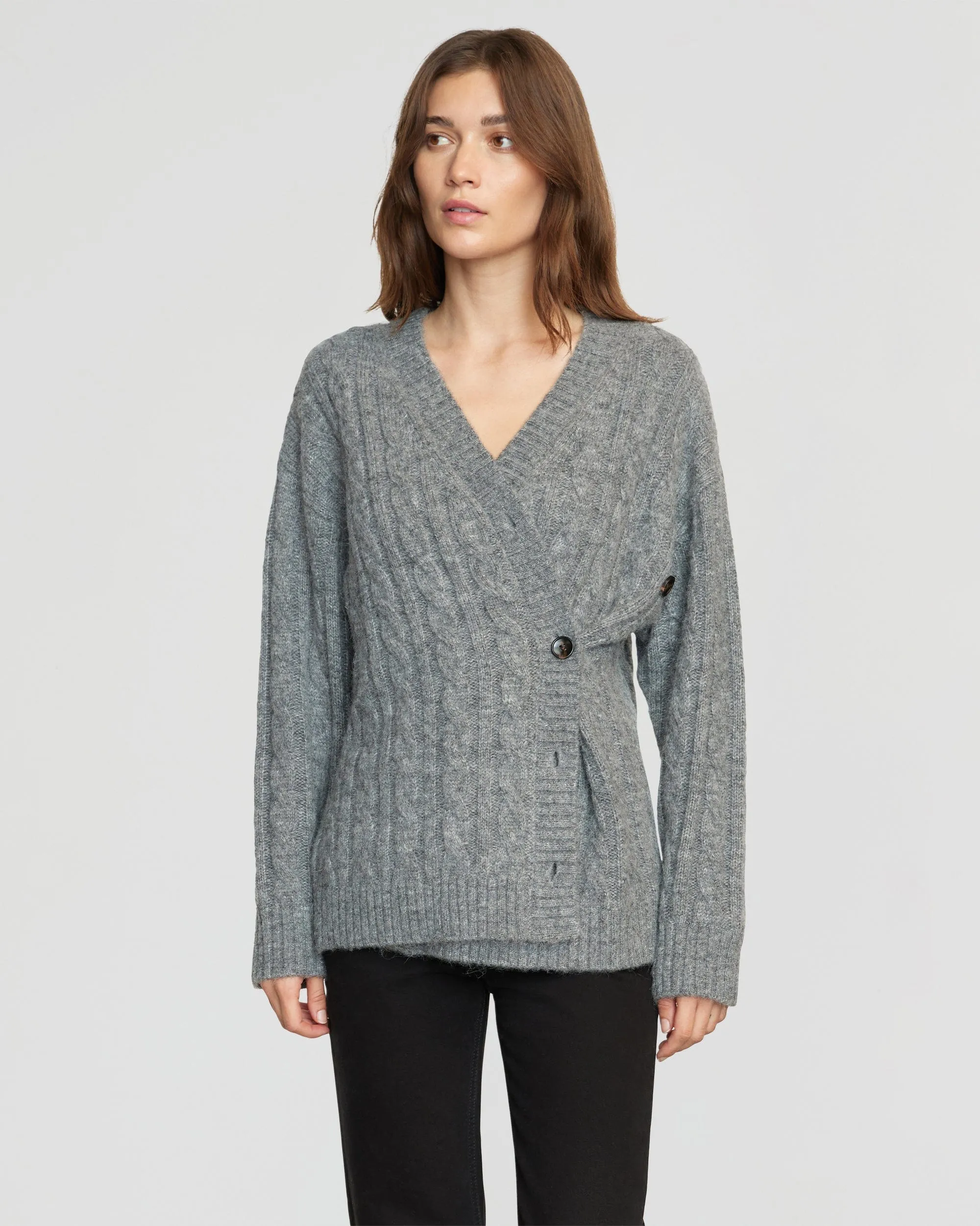 Hikari Asymmetric Cable Knit Cardigan