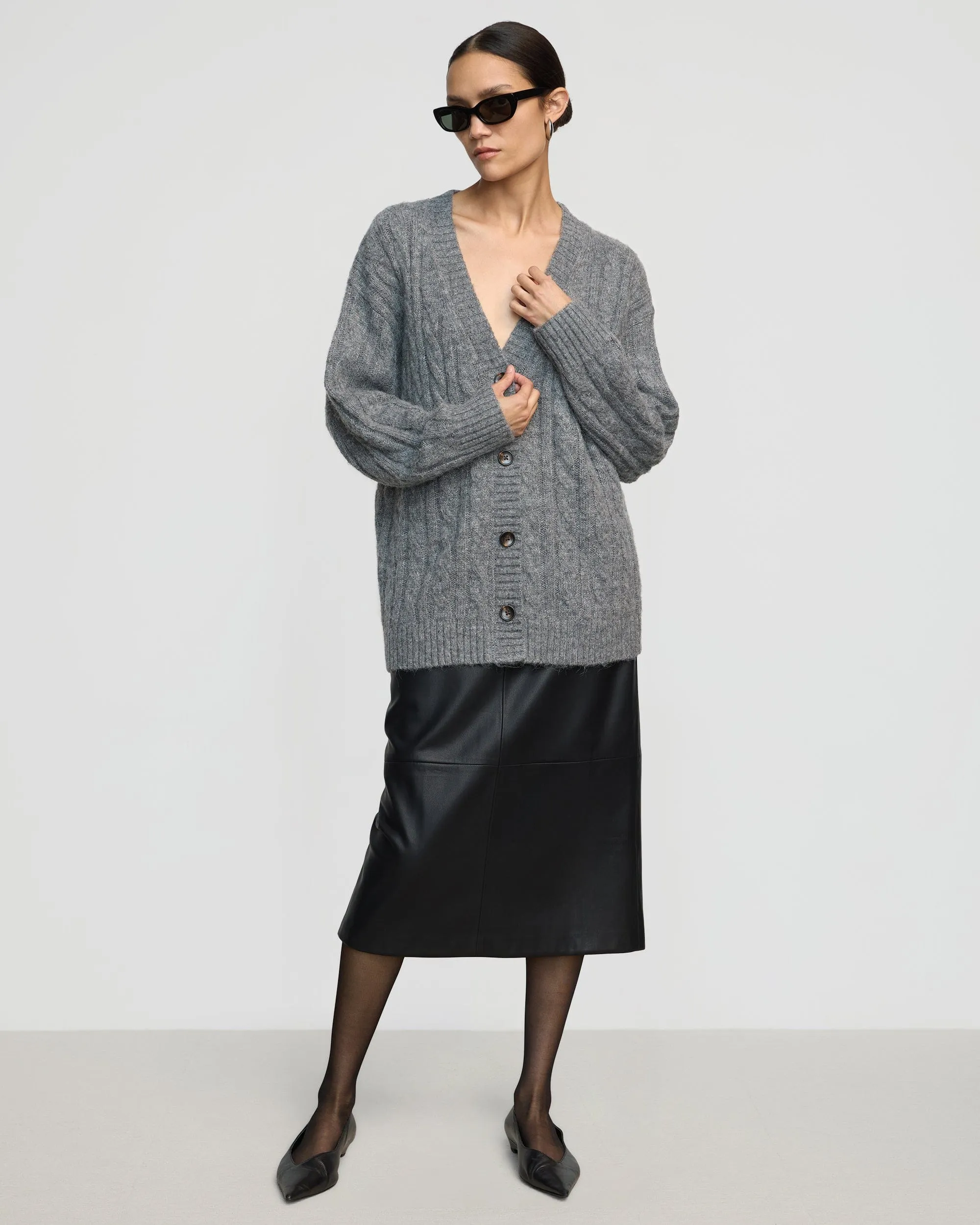 Hikari Asymmetric Cable Knit Cardigan