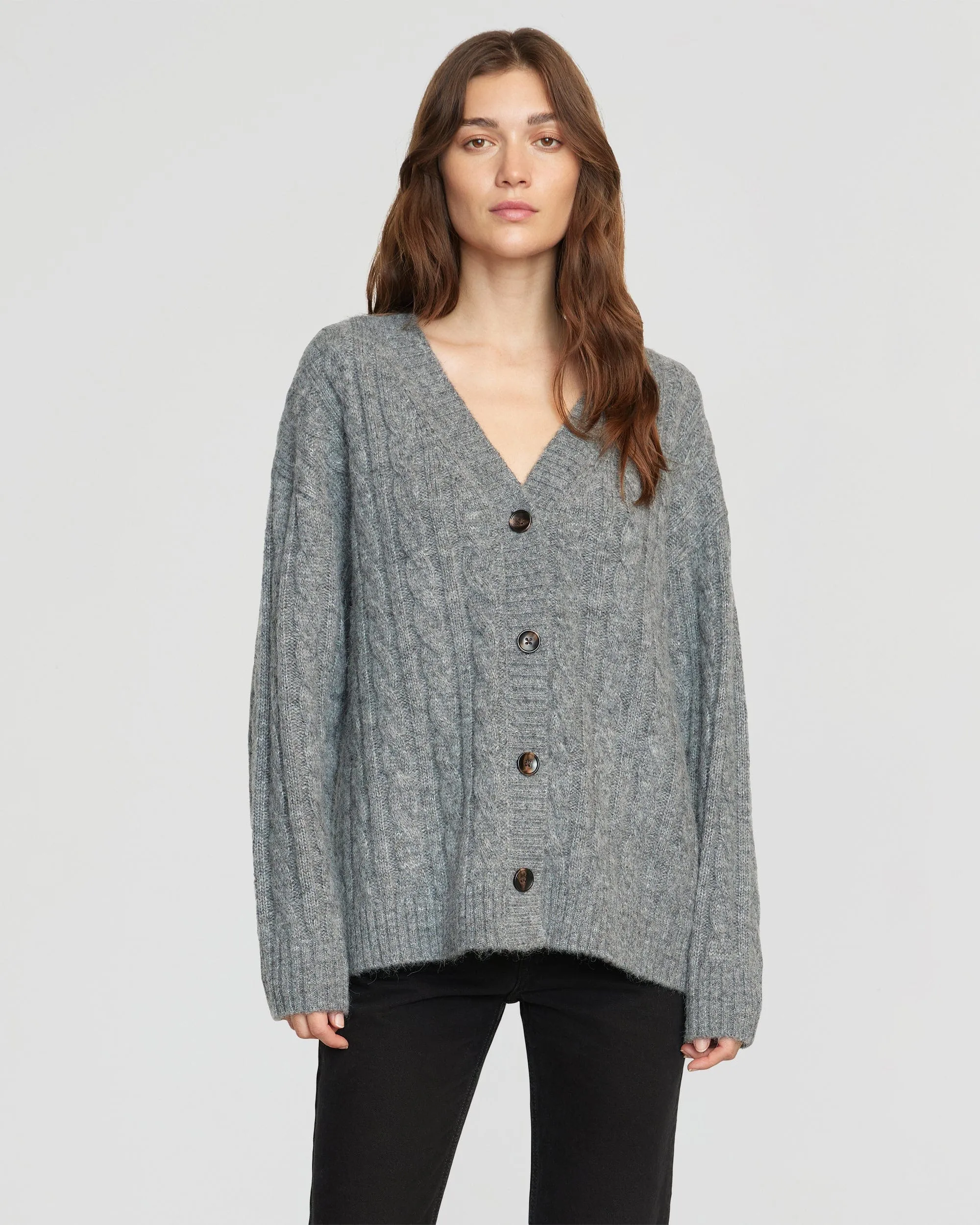 Hikari Asymmetric Cable Knit Cardigan