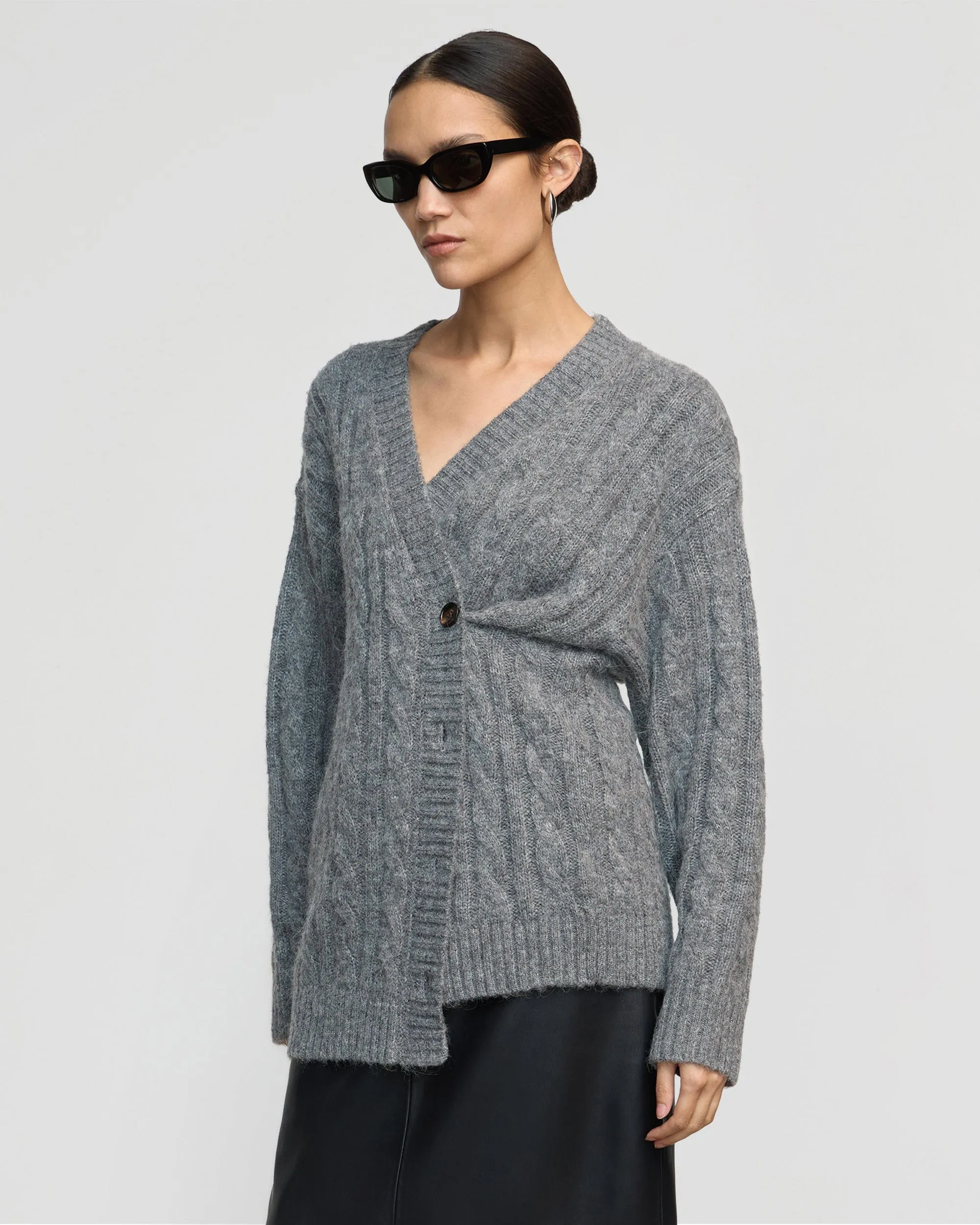 Hikari Asymmetric Cable Knit Cardigan