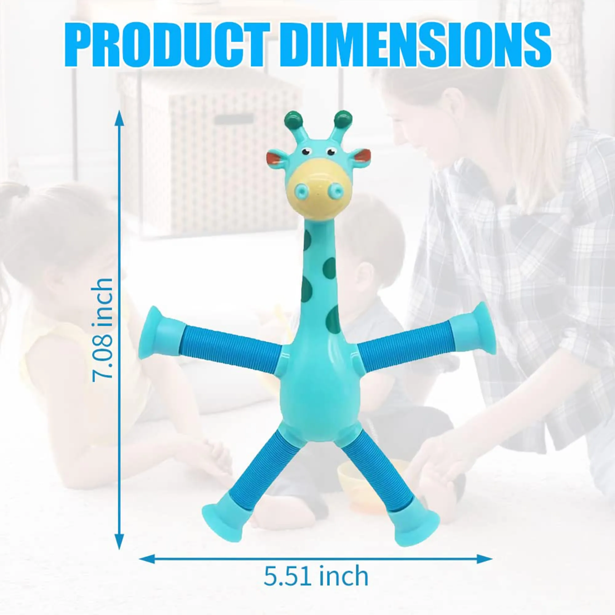 Kidology Telescopic Suction Cup Giraffe Toy, LED Telescopic Pipe with Suction Cup, Shape-Changing Stretch Tube, Parent-Child Interactive Toy Random Colors (Giraffe Figure Set of 4)