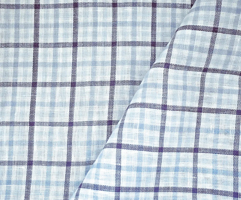 Light Blue-Blue-White Spence Bryson Gingham Check Linen Woven Fabric