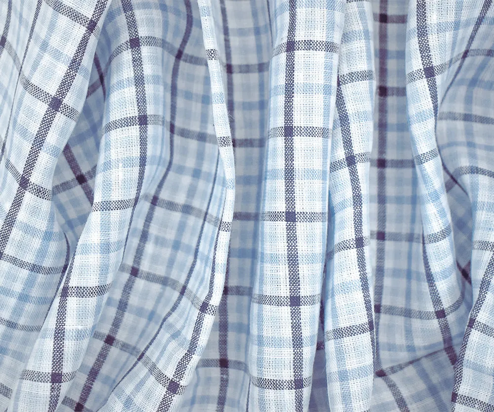 Light Blue-Blue-White Spence Bryson Gingham Check Linen Woven Fabric