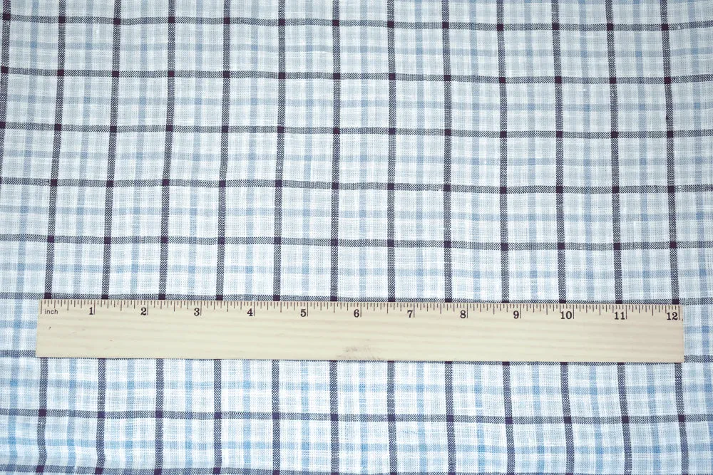 Light Blue-Blue-White Spence Bryson Gingham Check Linen Woven Fabric