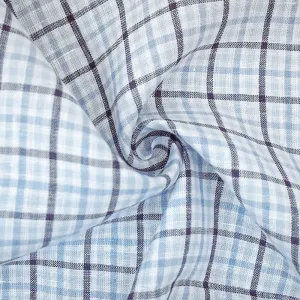 Light Blue-Blue-White Spence Bryson Gingham Check Linen Woven Fabric