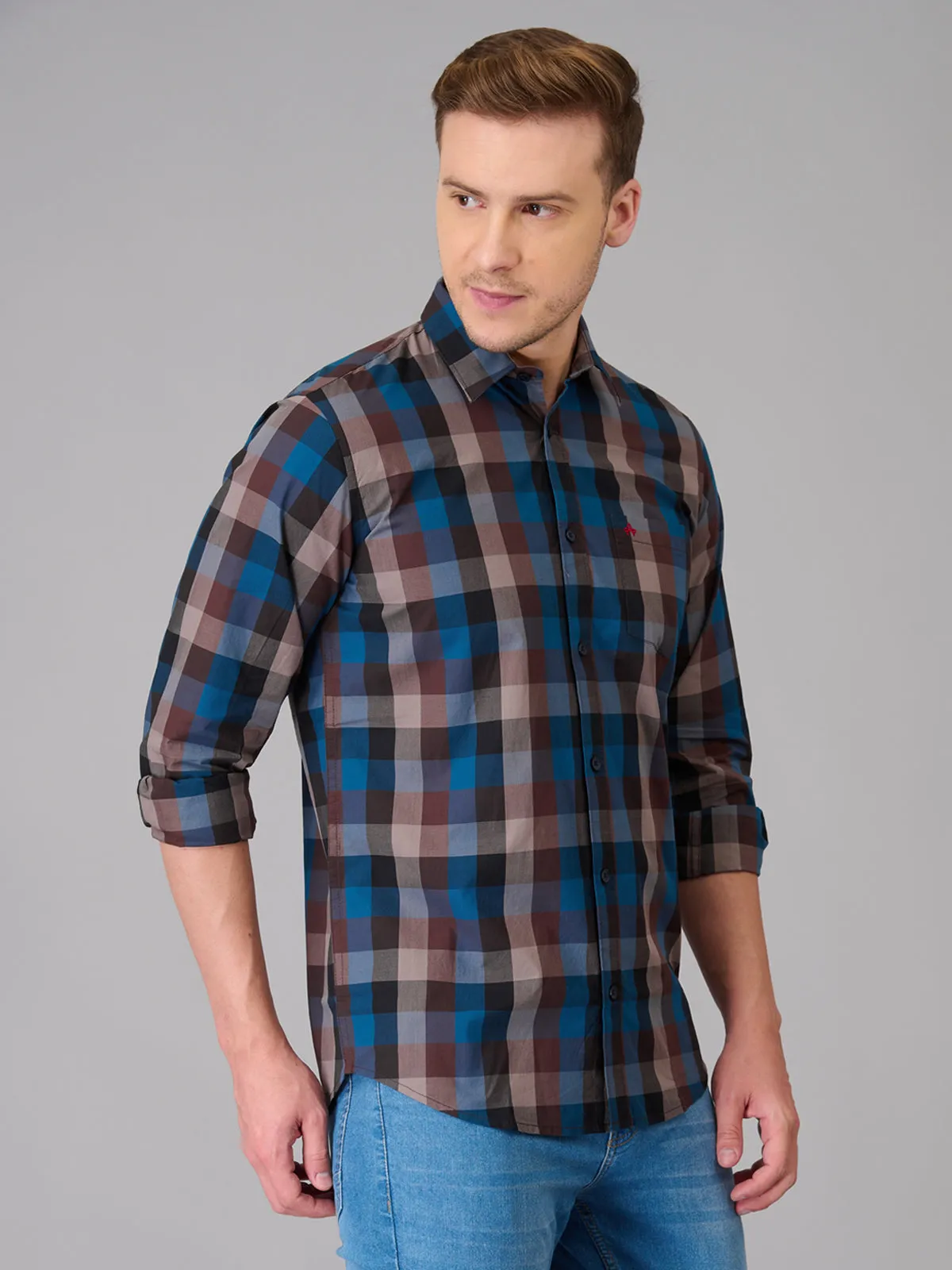 Men Blue Cotton Checks Shirts (GBHM23ED05)