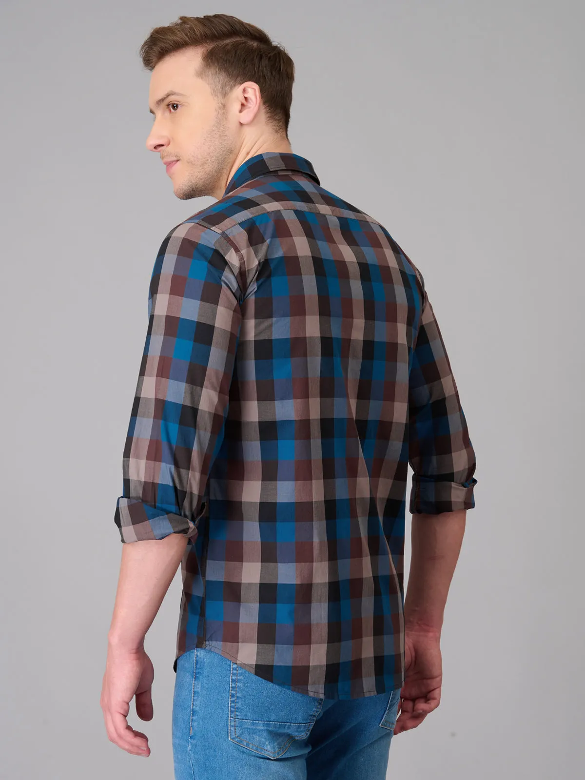 Men Blue Cotton Checks Shirts (GBHM23ED05)