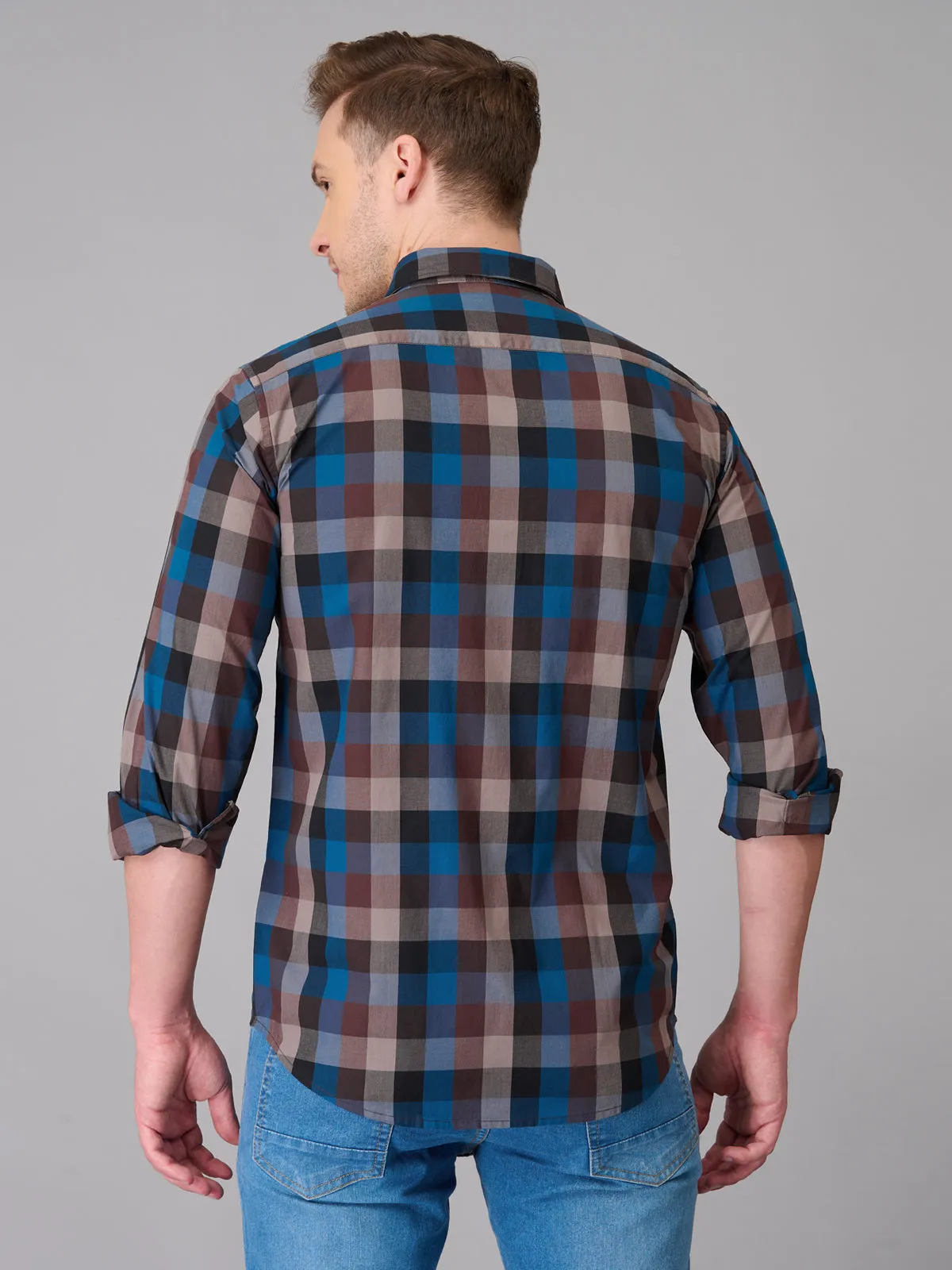 Men Blue Cotton Checks Shirts (GBHM23ED05)