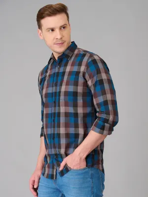 Men Blue Cotton Checks Shirts (GBHM23ED05)