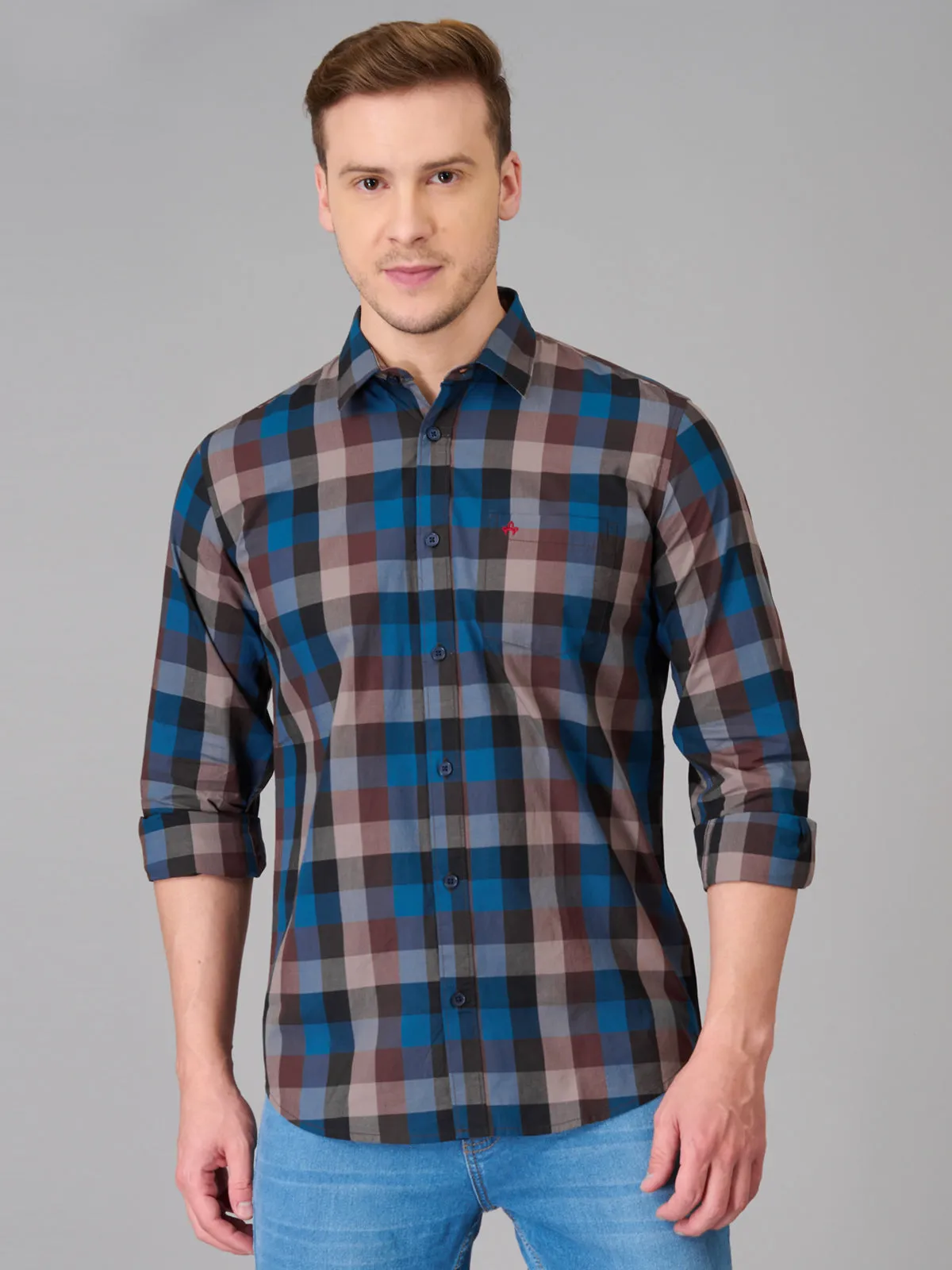 Men Blue Cotton Checks Shirts (GBHM23ED05)