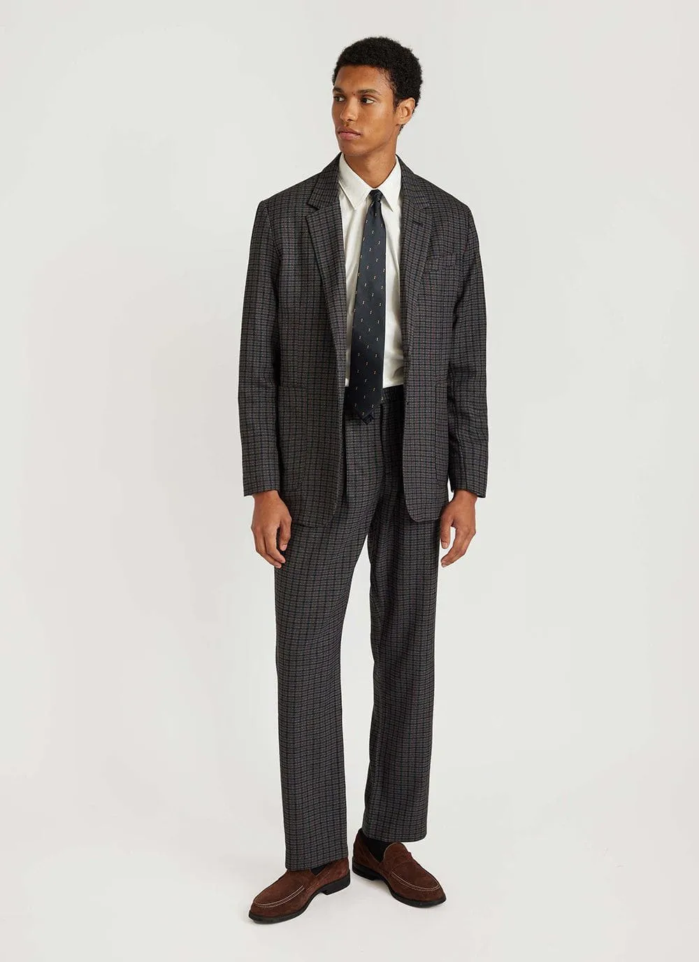 Mini Check Pleated Tailored Trousers | Grey