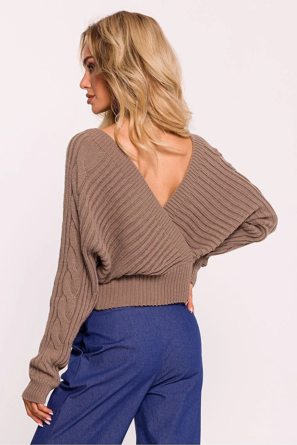 MOE Women's European Wrap Ribbed Yarn Stylish Sweater