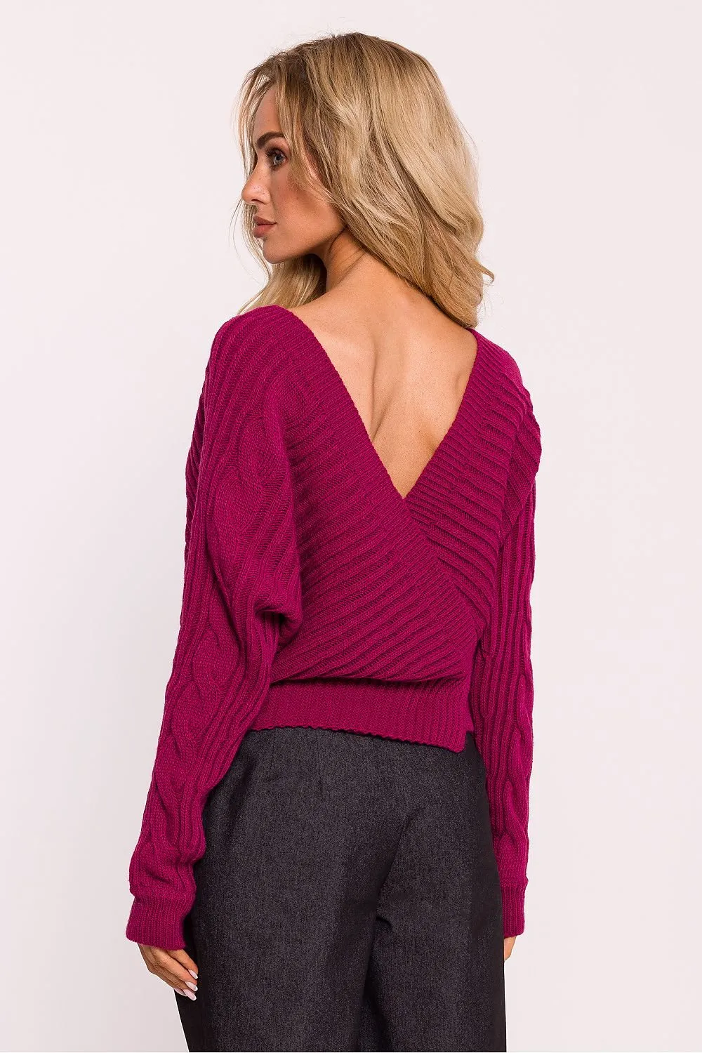 MOE Women's European Wrap Ribbed Yarn Stylish Sweater