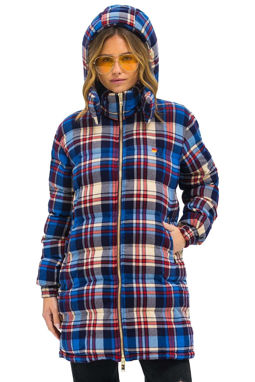 PLAID UNISEX LONG TREKKER JACKET - PATRIOT PLAID