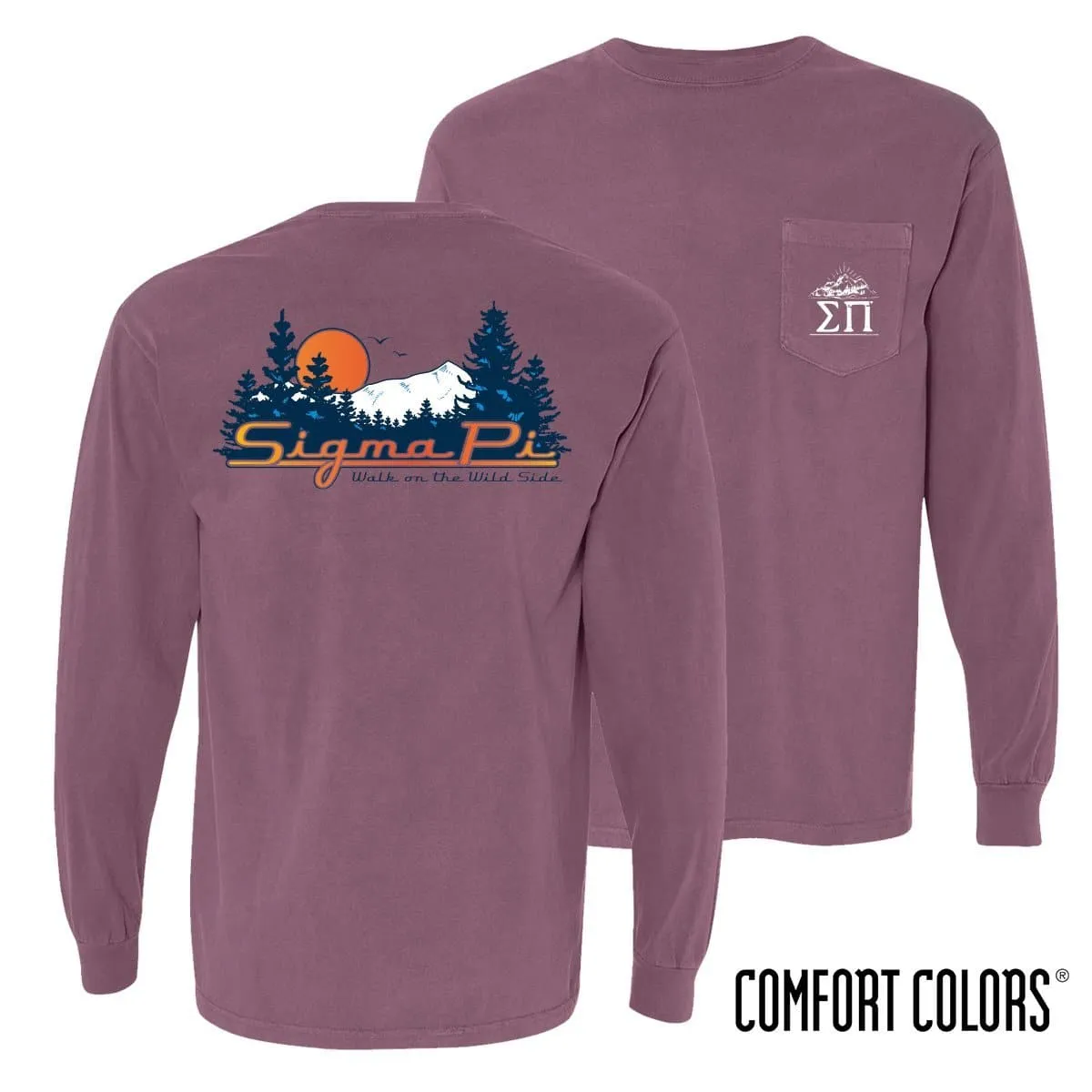 Sigma Pi Comfort Colors Berry Retro Wilderness Long Sleeve Pocket Tee