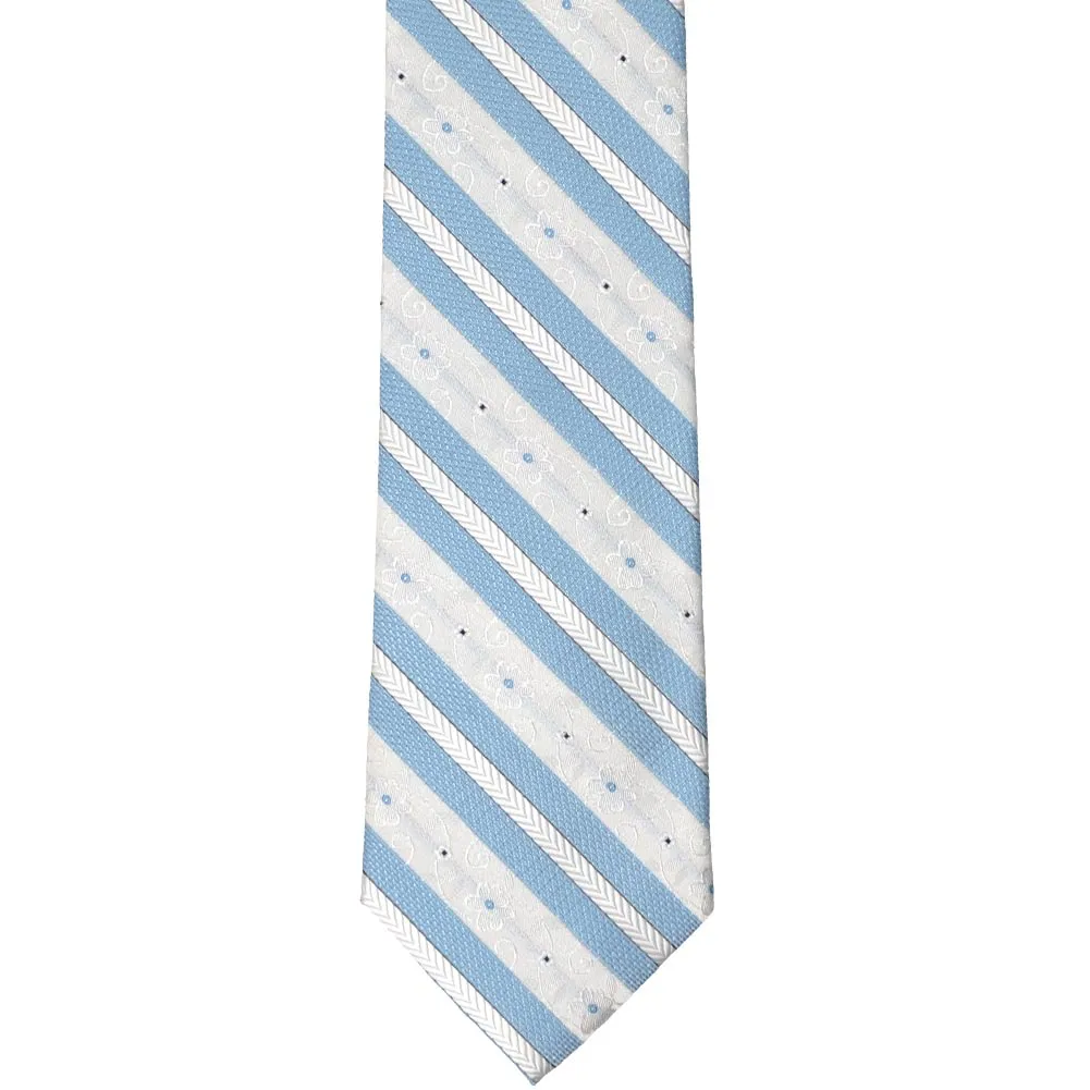 Sky Blue Anna Floral Striped Slim Necktie, 2.5" Width