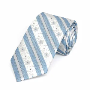 Sky Blue Anna Floral Striped Slim Necktie, 2.5" Width