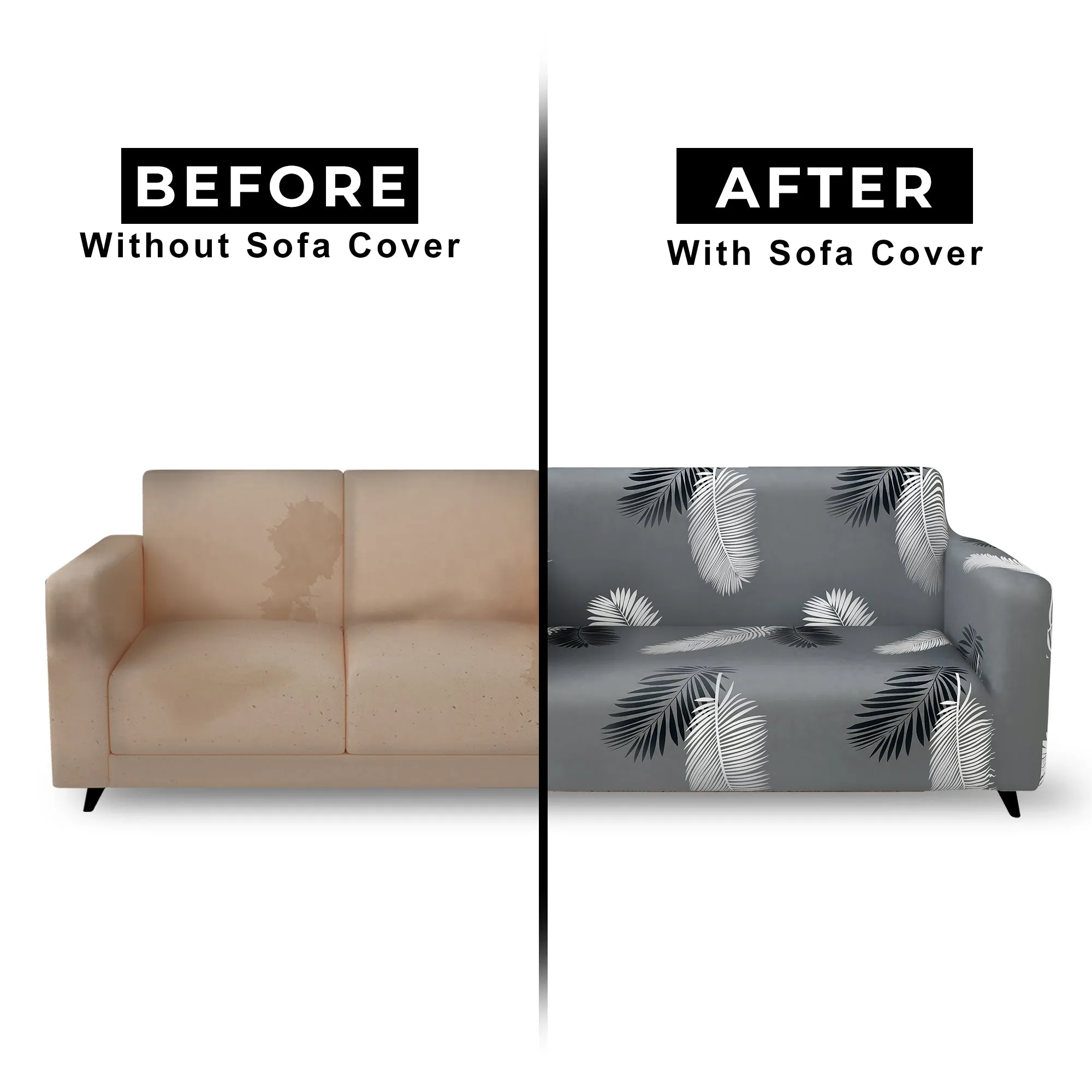 Story@Home Elastic Stretchable 1 | 2 | 3 | 4 Seater Grey Leaves Pattern Sofa Cover