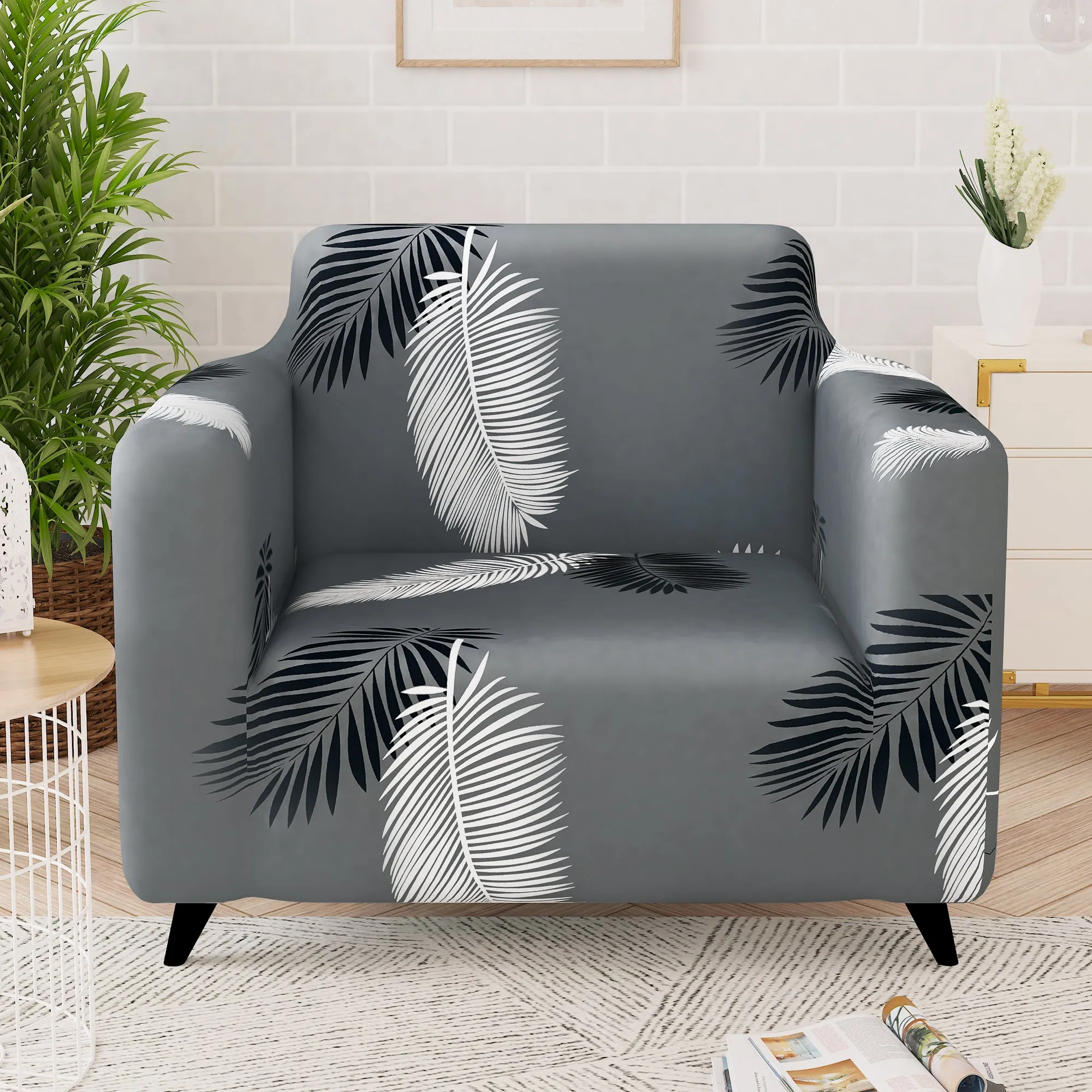 Story@Home Elastic Stretchable 1 | 2 | 3 | 4 Seater Grey Leaves Pattern Sofa Cover