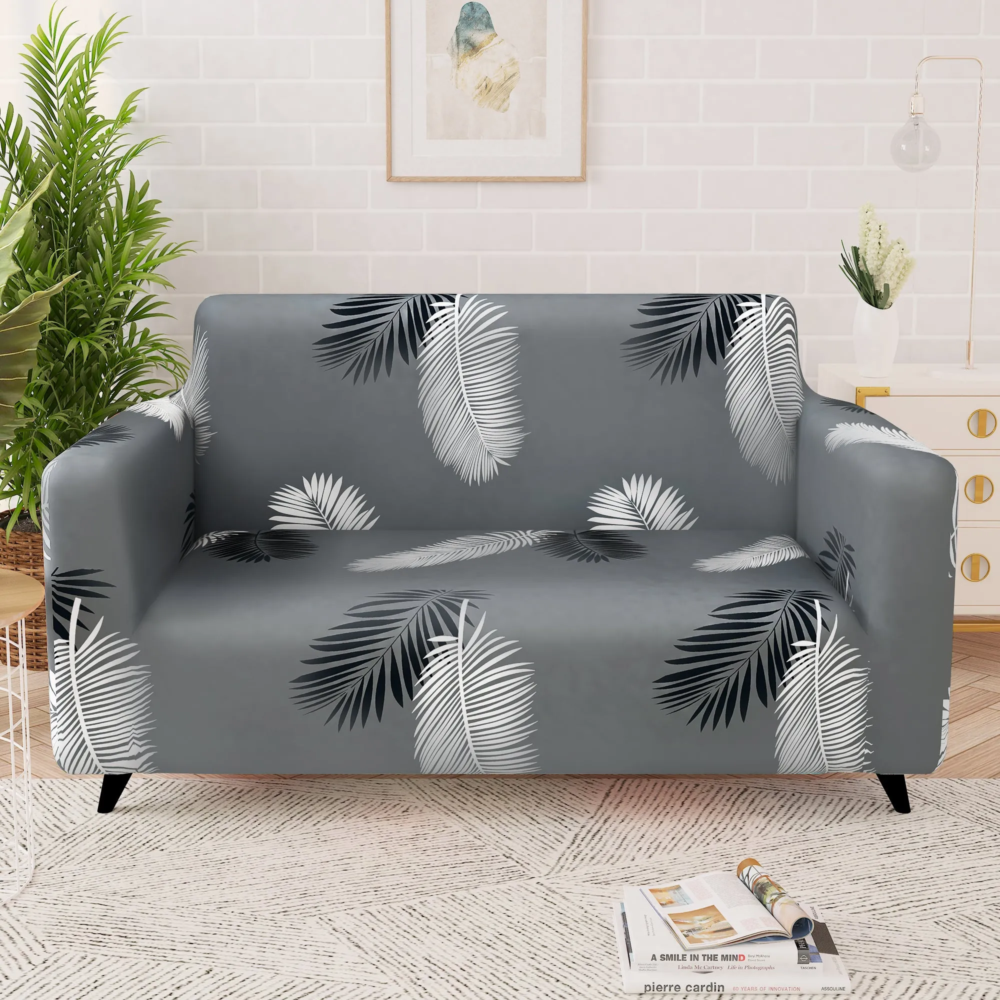 Story@Home Elastic Stretchable 1 | 2 | 3 | 4 Seater Grey Leaves Pattern Sofa Cover