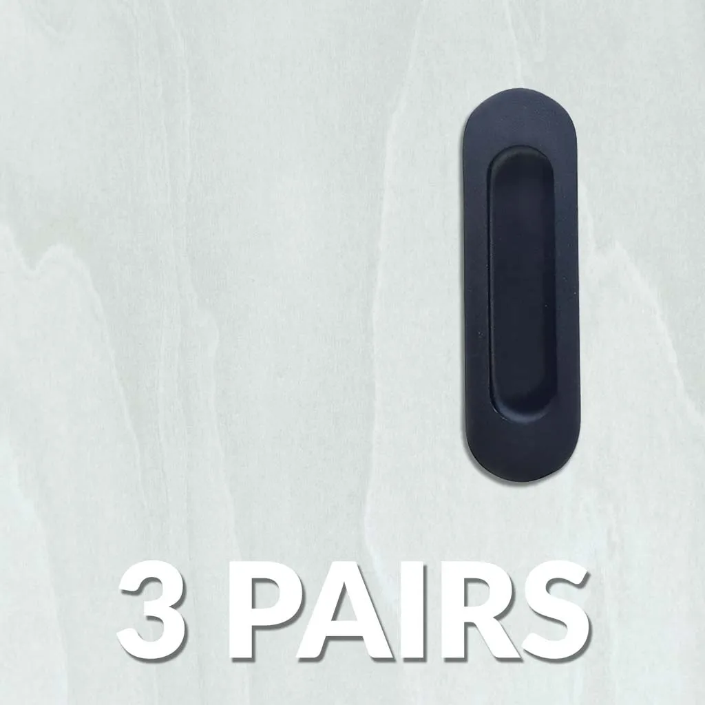 Three Pairs of Burbank 120mm Sliding Door Oval Flush Pulls - Matt Black Finish