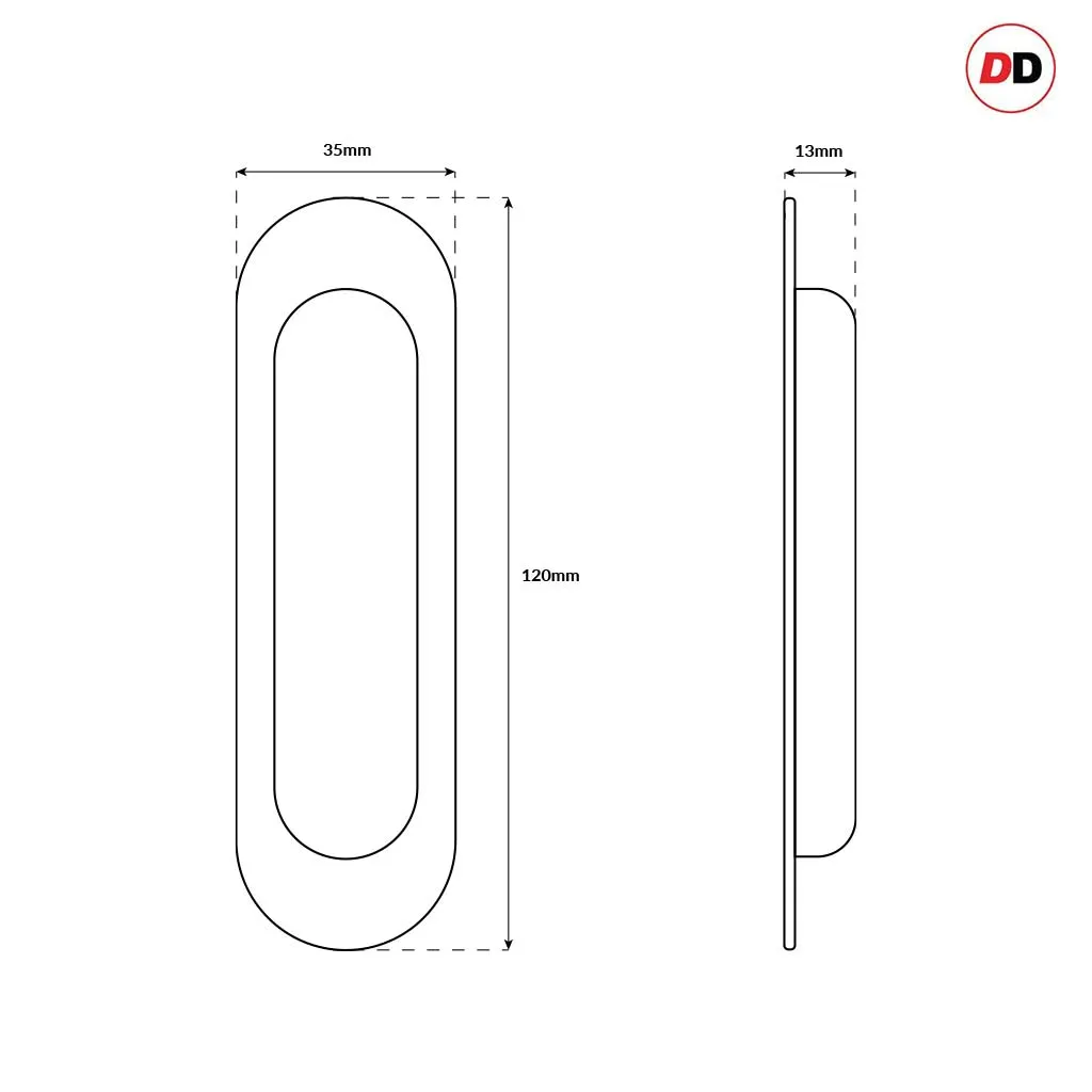 Three Pairs of Burbank 120mm Sliding Door Oval Flush Pulls - Matt Black Finish