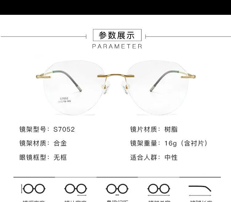 Unisex Square Titanium Alloy Rimless Frame Eyeglasses Zt7052