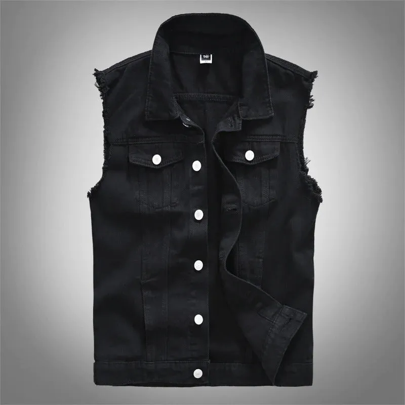 US SALE of Classic Black Jeans Vest for Men in Rock Style