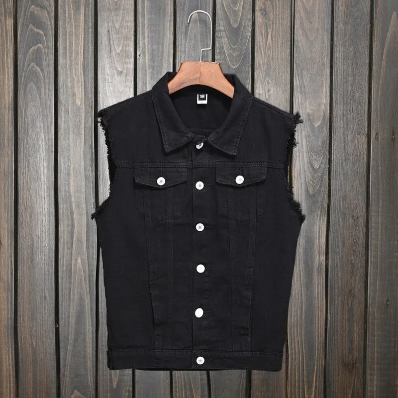 US SALE of Classic Black Jeans Vest for Men in Rock Style