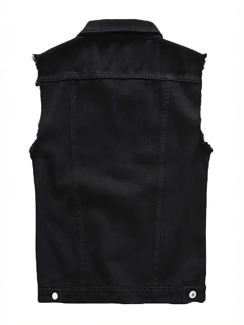 US SALE of Classic Black Jeans Vest for Men in Rock Style