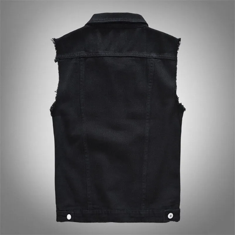 US SALE of Classic Black Jeans Vest for Men in Rock Style