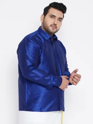 VASTRAMAY Blue Silk Blend Ethnic Shirt