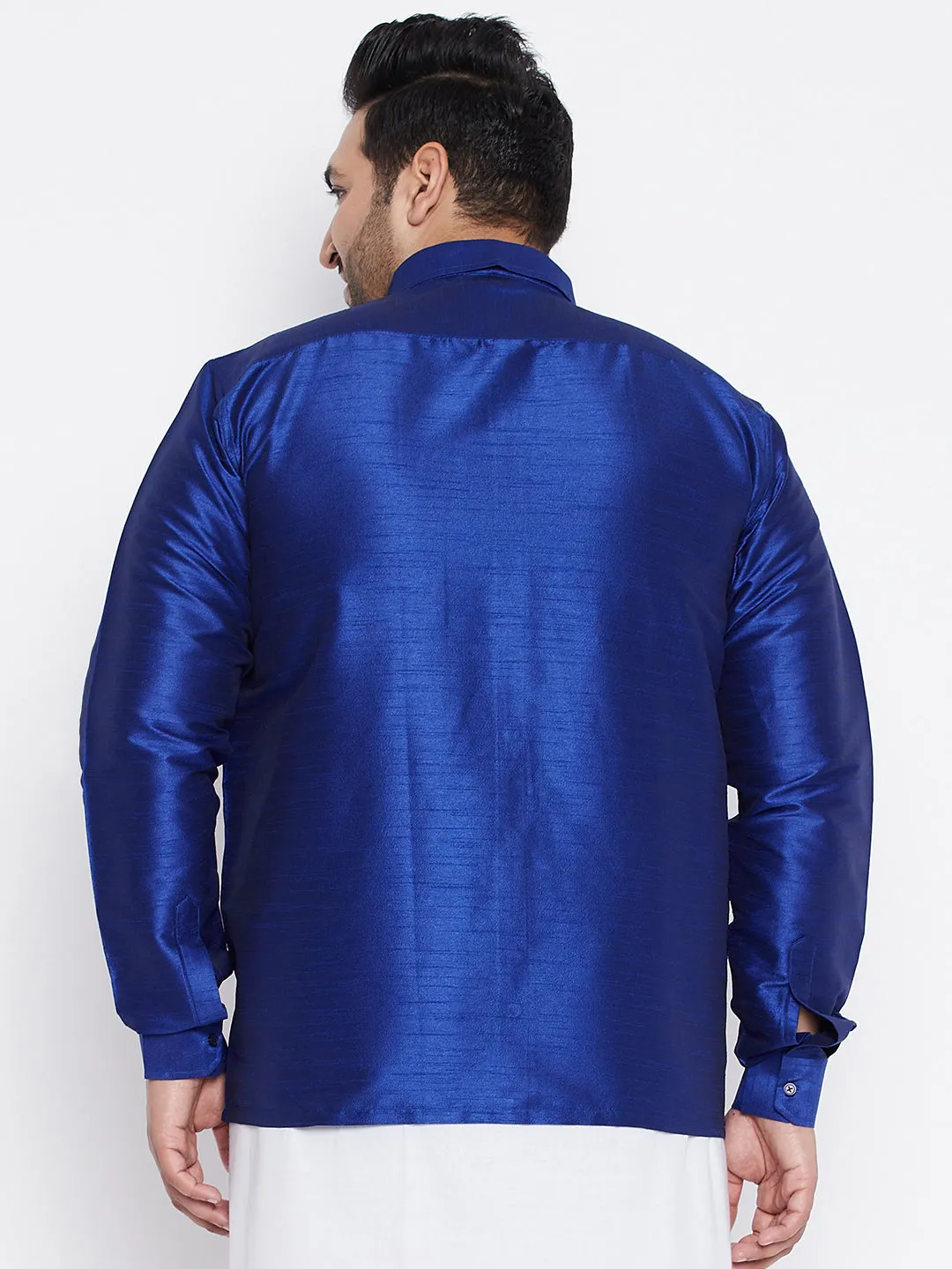 VASTRAMAY Blue Silk Blend Ethnic Shirt