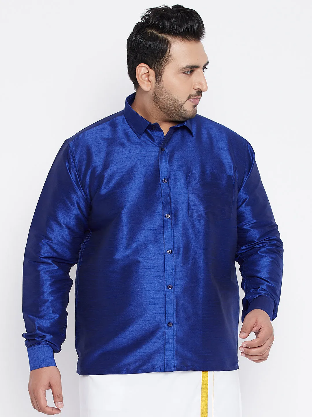 VASTRAMAY Blue Silk Blend Ethnic Shirt