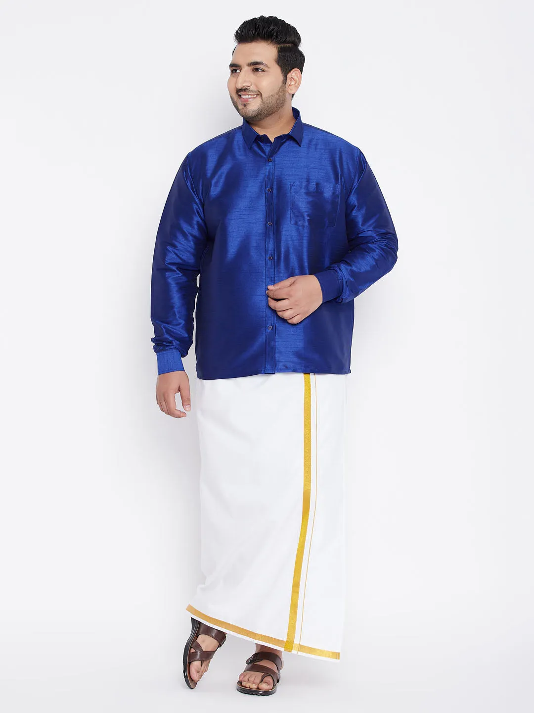 VASTRAMAY Blue Silk Blend Ethnic Shirt