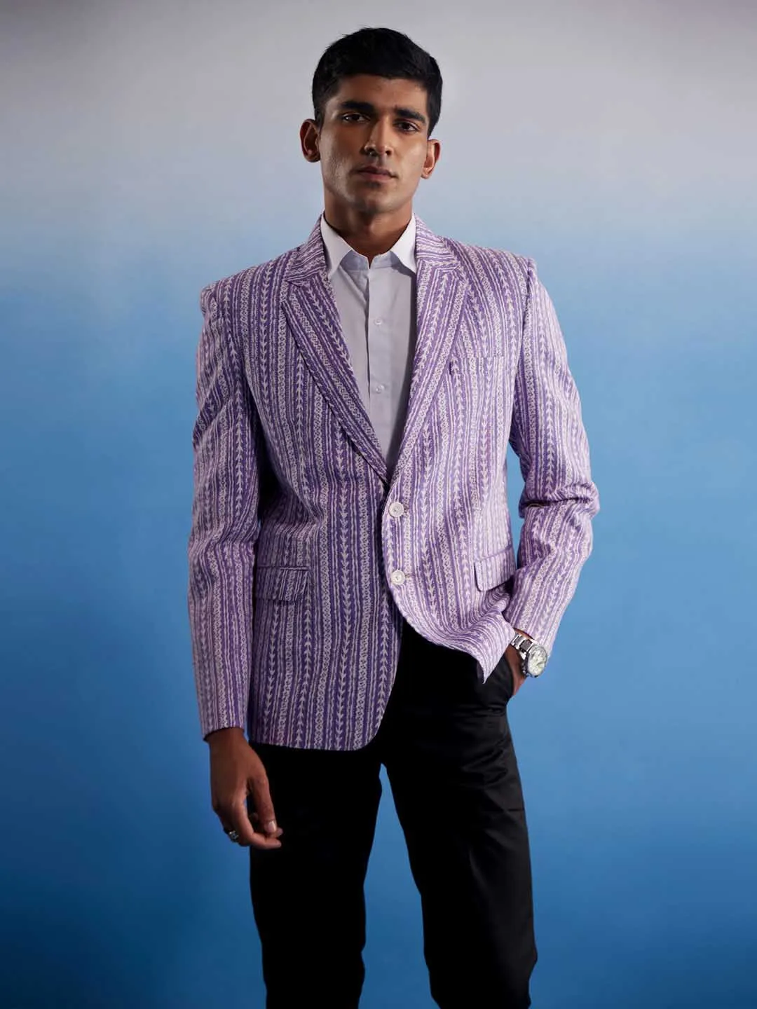 Vastramay Men's Purple Aztec Printed Blazer